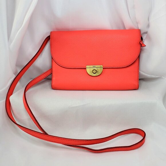 Fossil Margot Crossbody Coral Leather Bag With Adjustable Strap & Gold Hardware - Picture 8 of 10